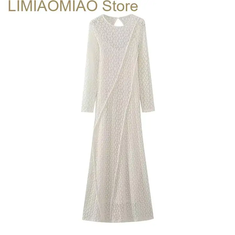 Imagem -03 - Elegante Feminina Manga Cheia com o Pescoço sem Costas Streetwear Robe Longo Moda Feminina Cinto Vestido Fino Monocromático Verão Novo