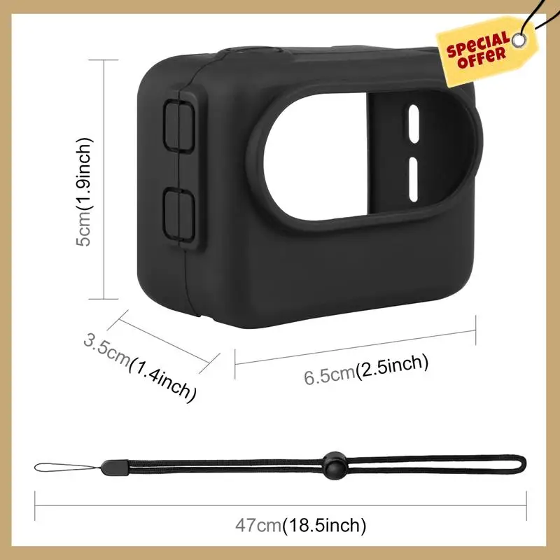 حافظة بطارية الكاميرا Shadowstone Insta360 Go3 مثبت الإبهام من السيليكون مع حافظة واقية بحبل متينة باللون الأسود