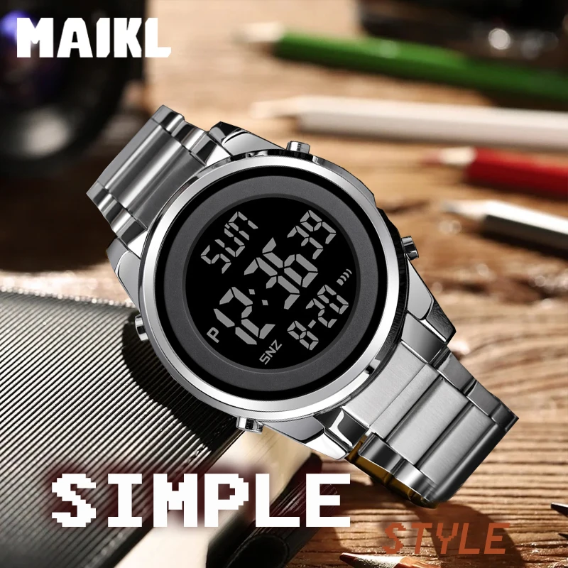 

MAIKL LED Digital Watches Men 2 Time Electron Wristwatch Military Countdown Waterproof Sports Alarm Men Clock reloj hombre