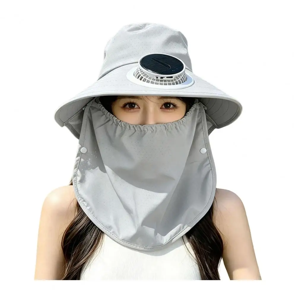 Foldable Travel Sun Hat Fisherman Hat with Face Guard Shawl Solar-powered Built-in Fan Cap Upf 50 Breathable Wide for Outdoor