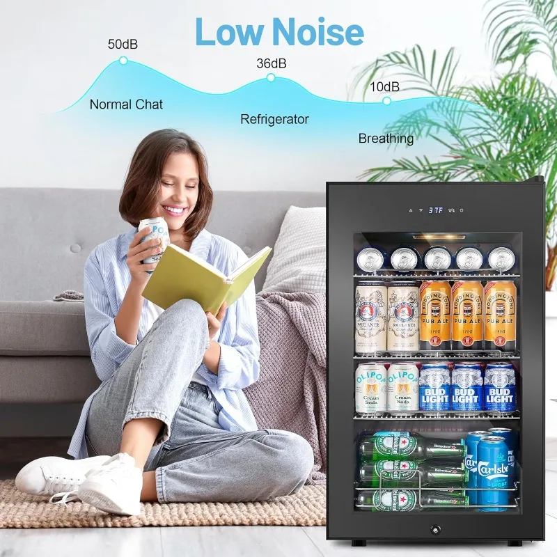 مبرد ثلاجة المشروبات، ثلاجة صغيرة قائمة بذاتها مقاس 17 بوصة و120 علبة مع باب زجاجي، وأرفف قابلة للتعديل وإضاءة LED #5