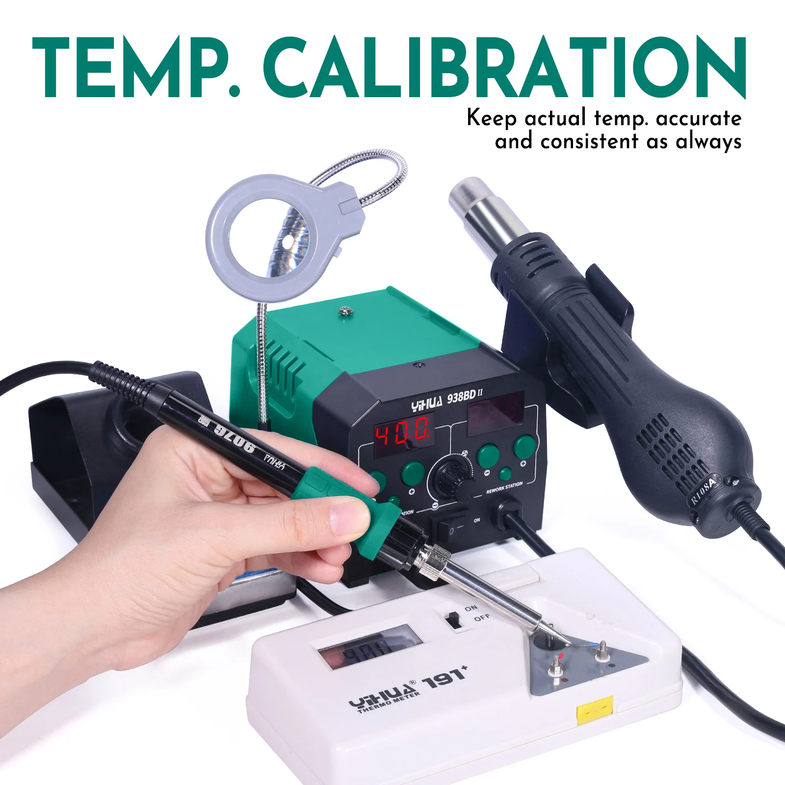 YIHUA 938BD-II 740W Hot Air Gun Rework Station Soldering Iron Solder Station with LED Lamp