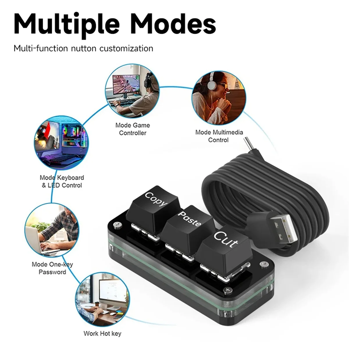 Keyboard Mini Pemrograman Makro 3 Tombol Populer untuk Photoshop Gaming Black A