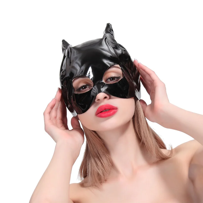 Sexy Pearlite Leather Fetish Eye Mask Hood Women Cosplay Flirting Halloween Costumes Easter Nightclub Party Exotic Accessories