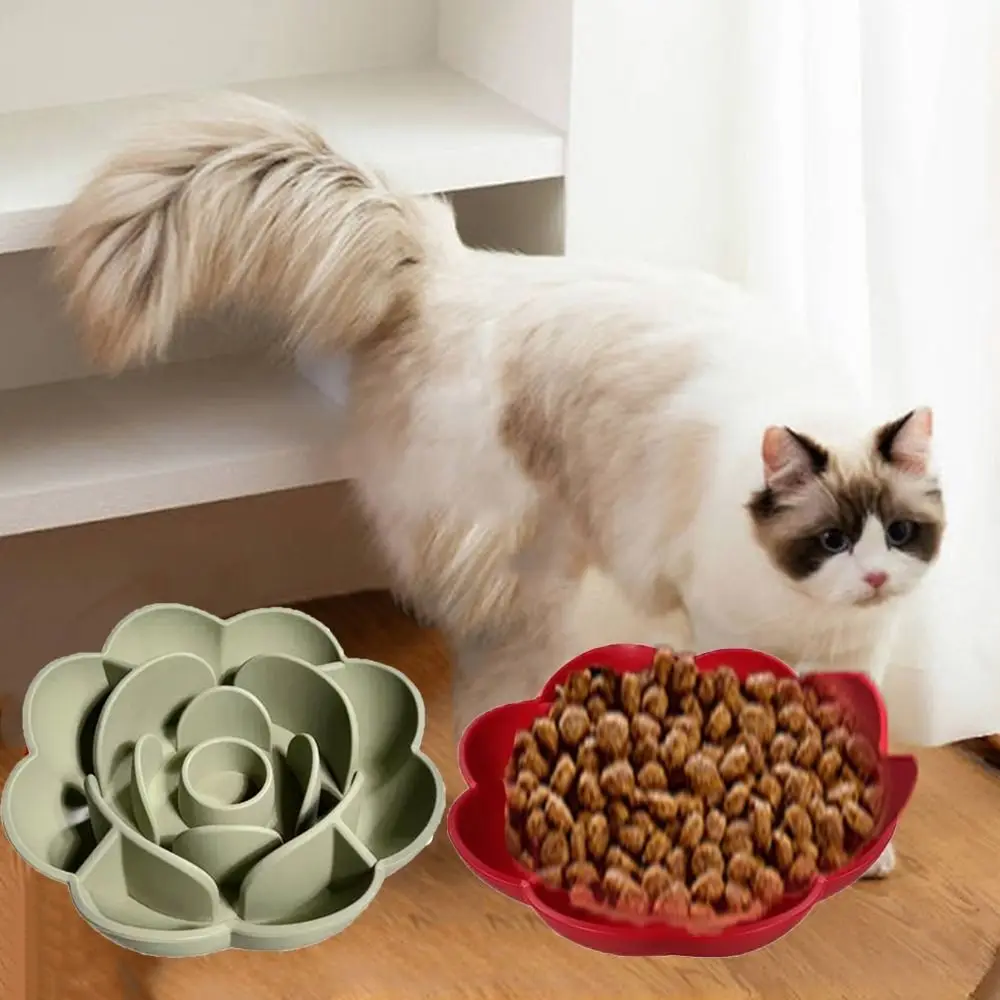 

Silicone Rose Shape Dog Bowl Anti-choking Anti-Knocking Pet Slow Food Bowl with Suction Cup Non-Slip Cat and Dog Food Bowl Home