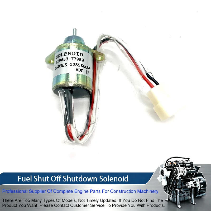 119653-77950 12V Fuel Shut Off Shutdown Solenoid For Yanmar Engine 3TNE84 3TNE74 3TNV76 For John Deere Tractor X495 X595 X740