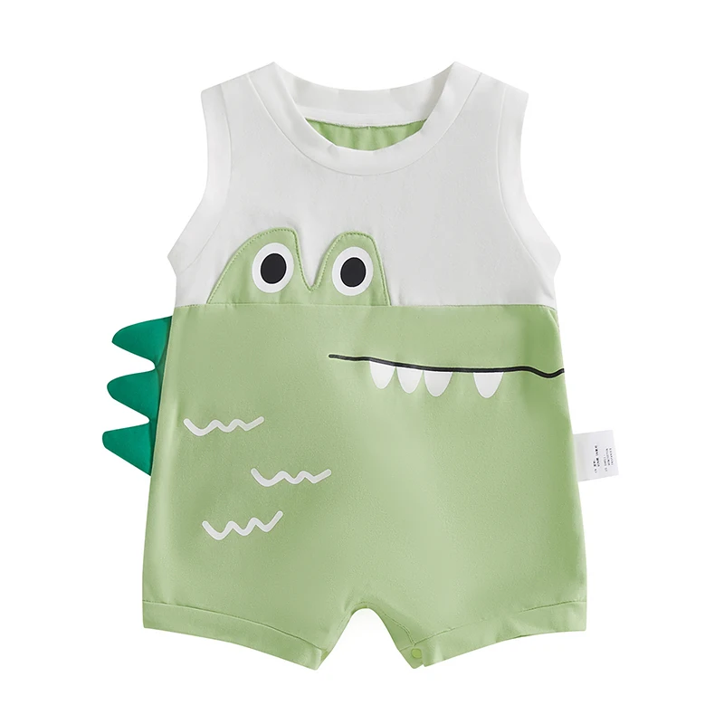 Baby Dinosaur Tank Romper Cute Sleeveless Bodysuit with Tail Casual Summer Clothes