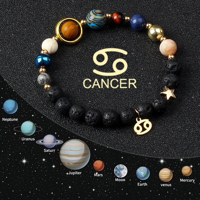 Universe Galaxy Cancer Leo Bracelets Women Eight Planets Sagittarius Virgo Libra Bracelet Solar System 12 Constellation Jewelry