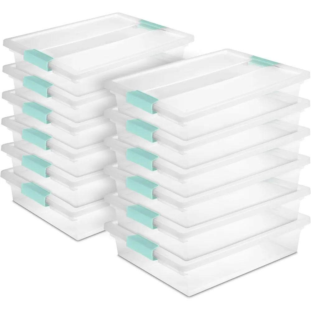 

12-Pack Clip Box, Stackable Clear Plastic Bins with Latching Lids, Large - Writing, Arts or Crafts Supplies Storage Containers