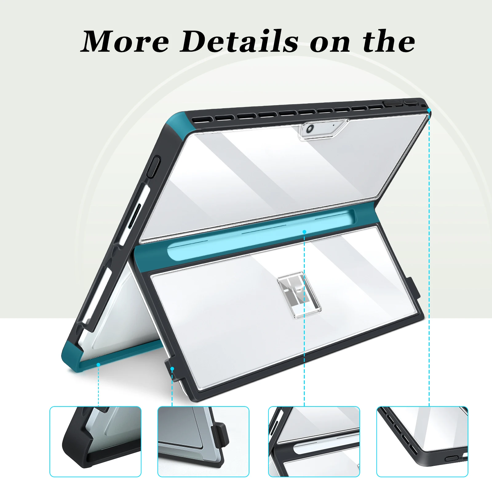 All-in-one Rugged Case for Microsoft Surface Pro8 /9 /10 11 /13-Inch,Shockproof Cover  Compatible with Type Cover Keyboards