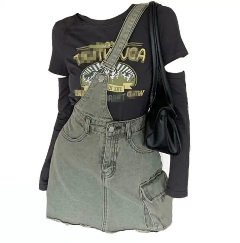 

Женская футболка больших размеров и джинсовая юбка, комплект для похудения, модная уличная одежда из синтетического волокна, круглый Ne ort Sve Four Seasons