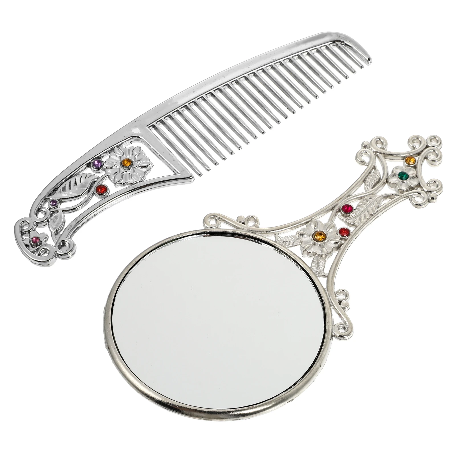

Retro Floral Comb Set Makeup Mirror Vanity Portable with Light Compact Brush Suit