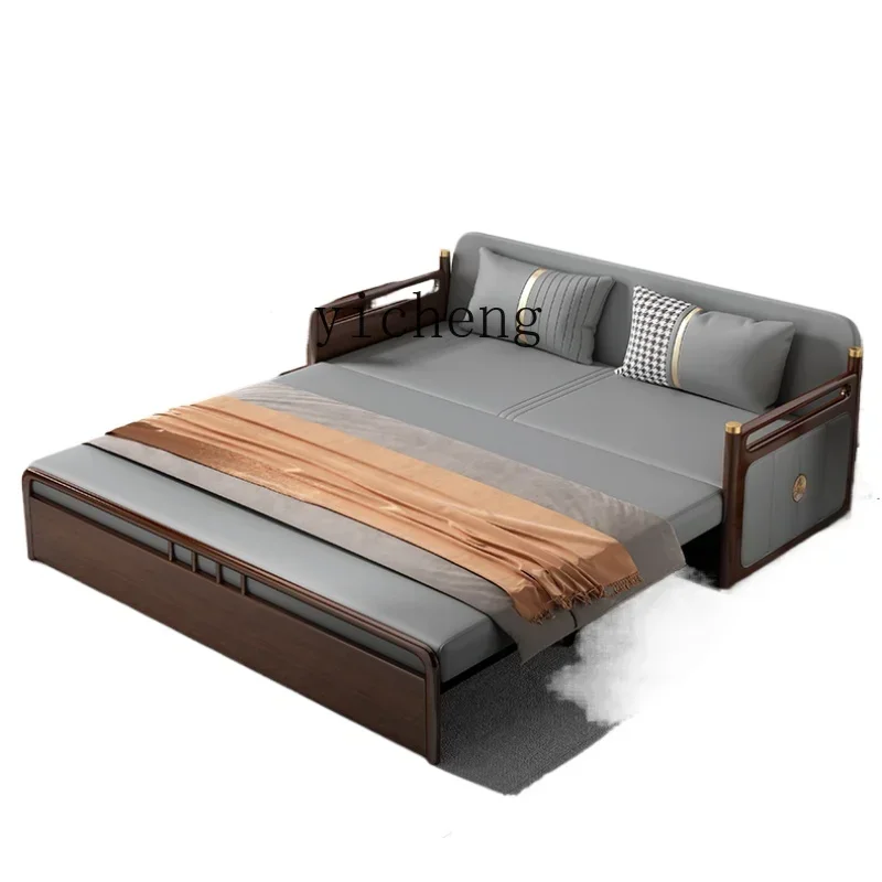 

solid wood sofa bed foldable living room small apartment double single retractable dual-purpose multi-function