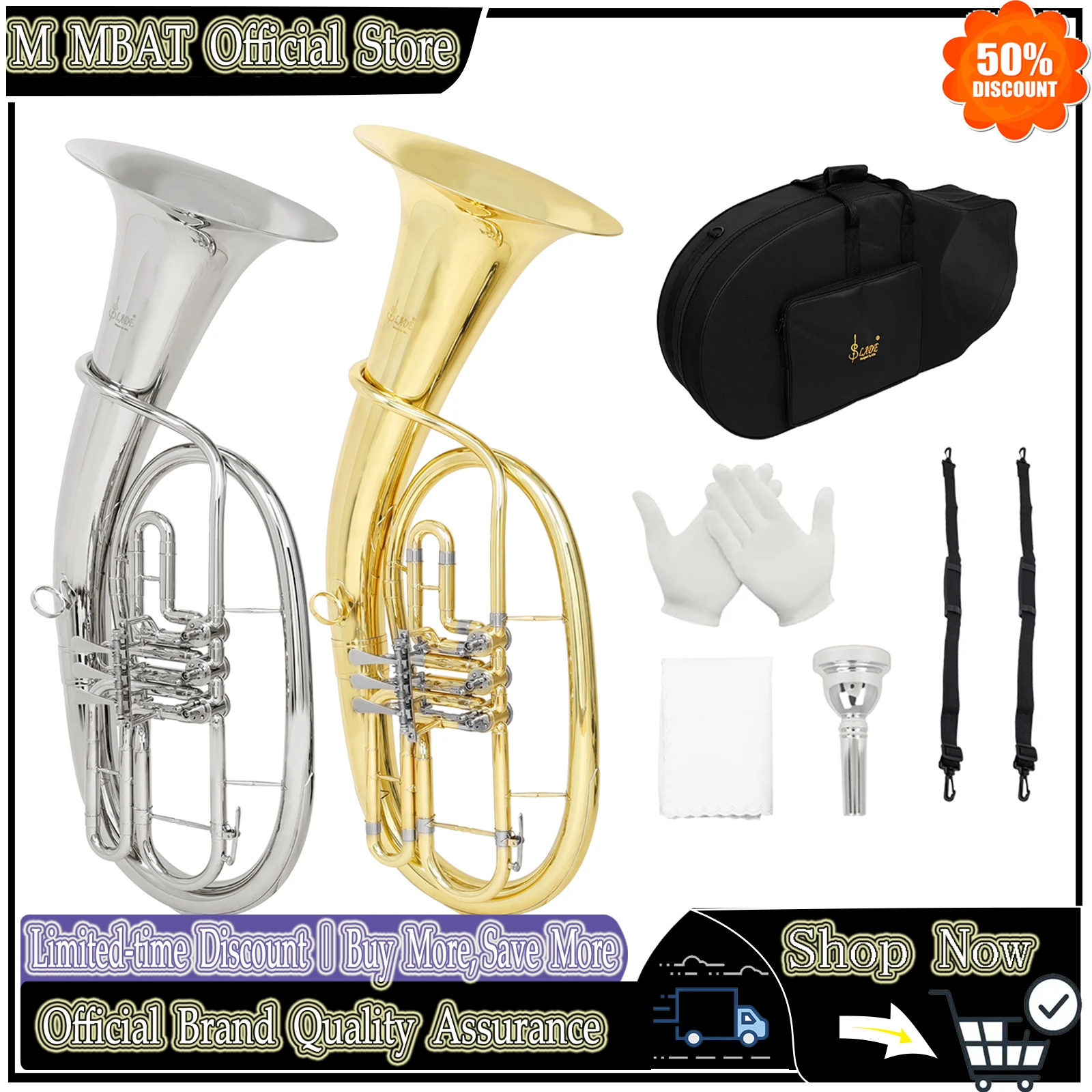 

SLADE Tenor Horn Triple Flat Key Brass Lacquer Tenor Horn Professional Brass Instrument with Wipes Gloves Bags Accessories
