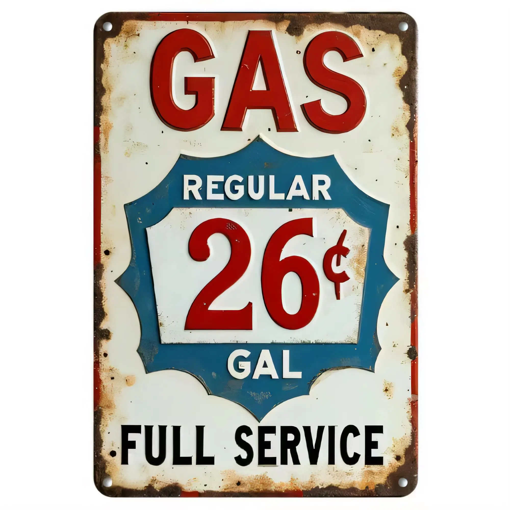 Tin Sign Gas Regular 26c Gal Full Service Vintage Rust Metal Poster Wall Decor for Garage Man Cave Bar Home Restaurant Office Re