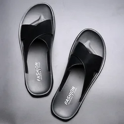 Fashion Men's Sandals Solid Color Open Toe Mens Leather Sandals  New Slippers Beach for Male Leather Footwear Pantuflas