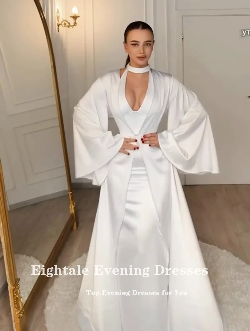 Eightale Arabic Wedding Dress Two Piece Customized Ivory Floor Length Muslim Long Sleeves Bridal Gown Party Dress