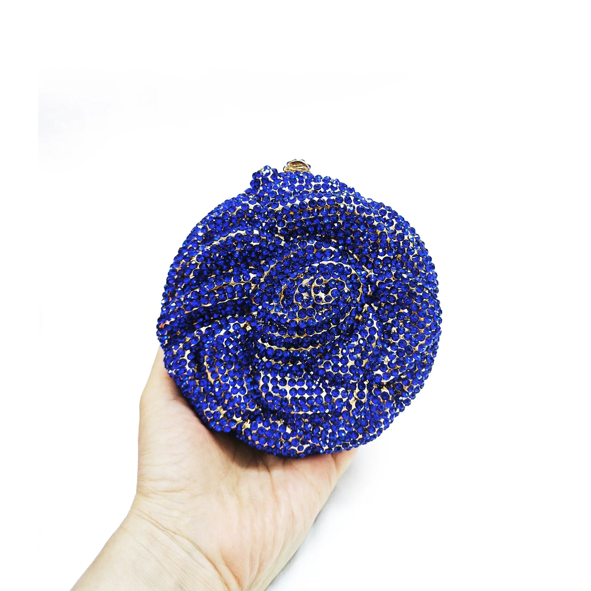 

XIYUAN Rose Shaped Crystal Evening Bags Woman Gorgeous Blue Rhinestone Flower Clutch Purses And Handbags Bridal Wedding Party