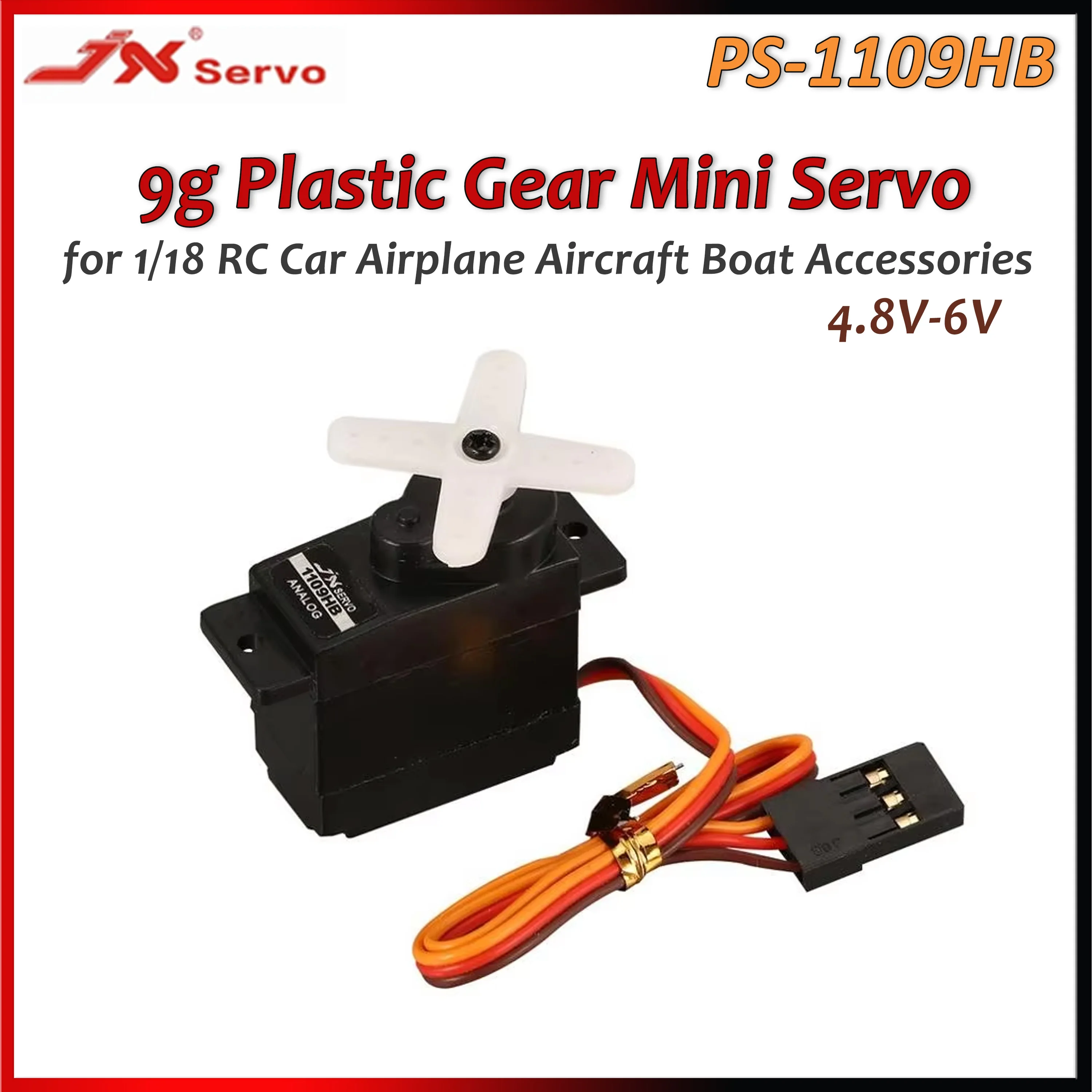 JX PS-1109HB 9g Plastic Gear Mini Servo 4.8V-6V 20T Gear Core Motor Servo for 1/18 RC Car Airplane Aircraft Boat Accessories