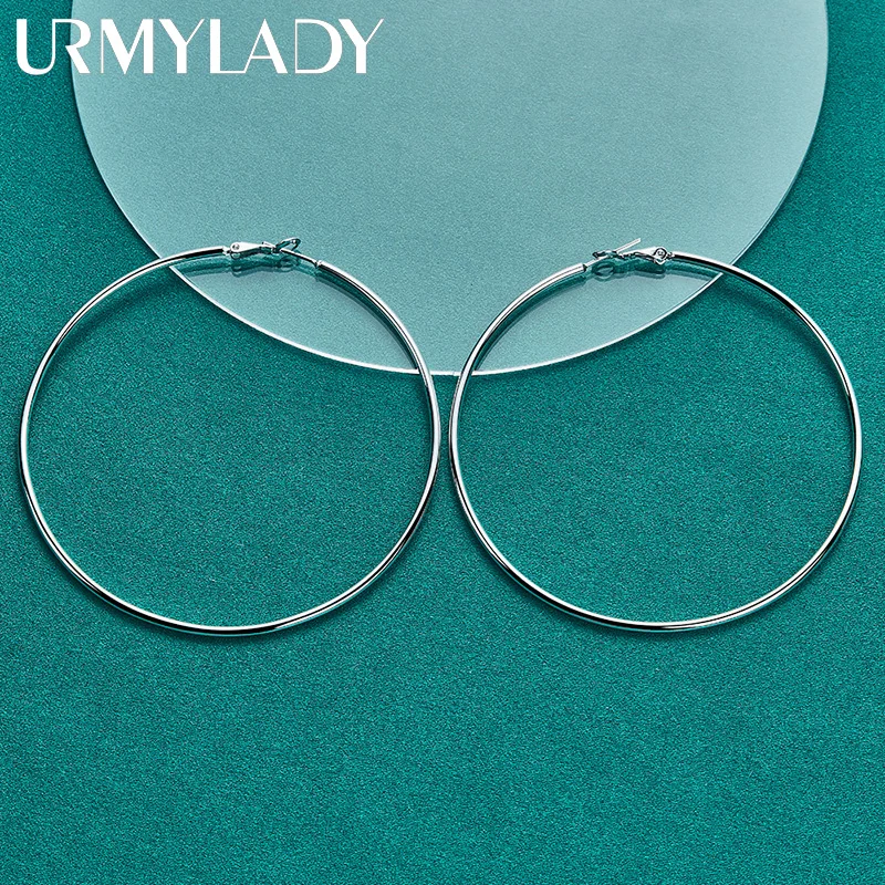 URMYLADY 925 فضة السلس 50/60/70/80 مللي متر أقراط للنساء حفل زفاف موضة مجوهرات Charm