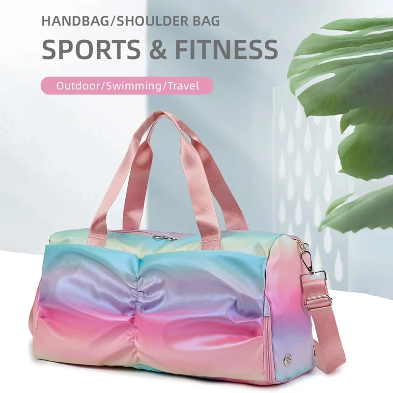 Women Gym Bag Fitness Training Handbags Colorful Sports Bags Yoga Swimming Duffel Pack Dry Wet Seperation Handbags Travel Bags