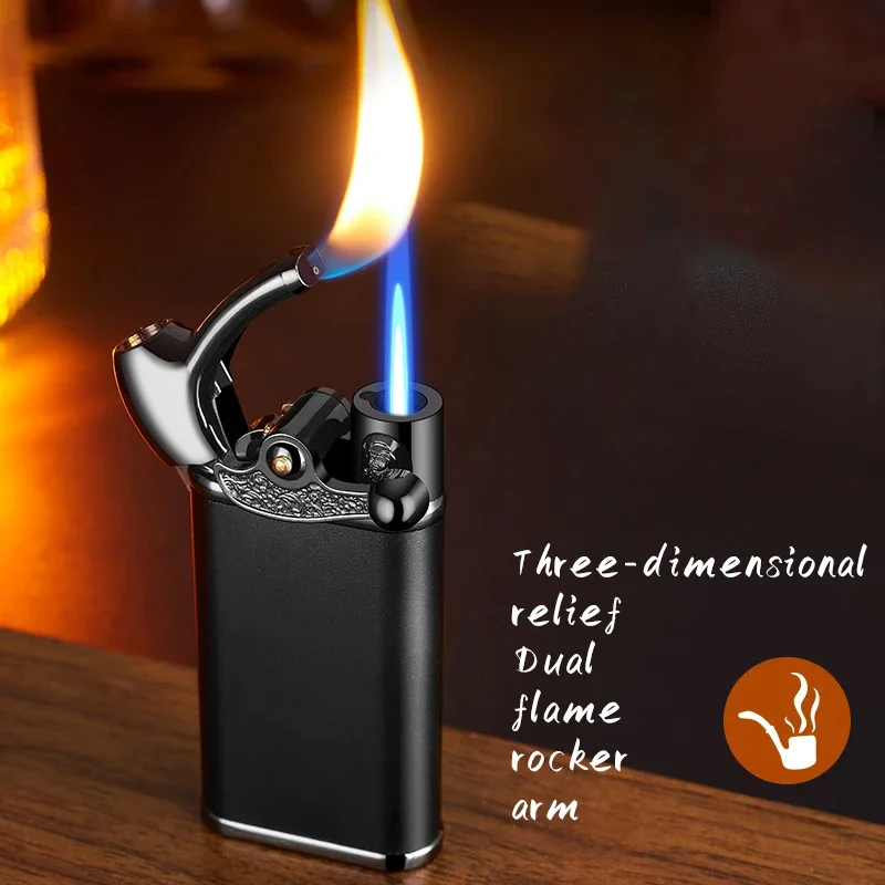 Hot Selling Windproof Blue Flame Elegant Open Flame Dual Flame Conversion Lighter Butane Inflatable Metal Lighter Business Gift