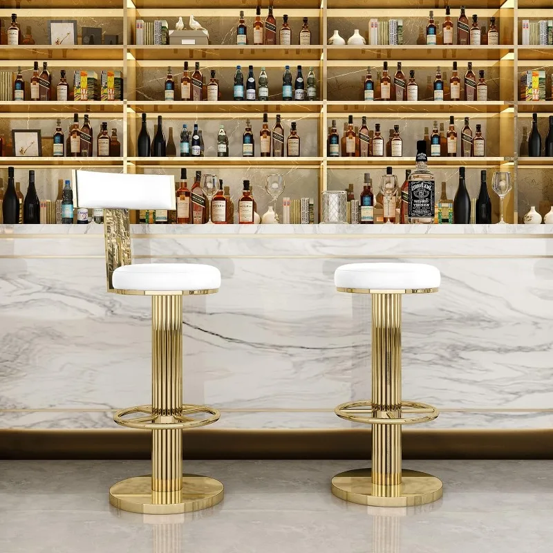 

Counter Height Bar Stools with Back, Modern Adjustable Height Barstools Swivel Bar Chairs with Polished Gold Stainless Steel