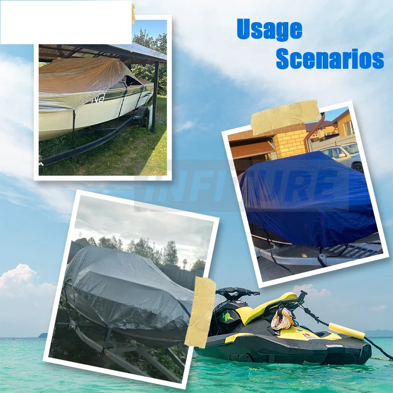 

Boat Cover 11-22FT Waterproof Anti-UV Heavy Duty 190T Marine Canvas Yacht Outdoor Protection Trailerable Silver Reflective