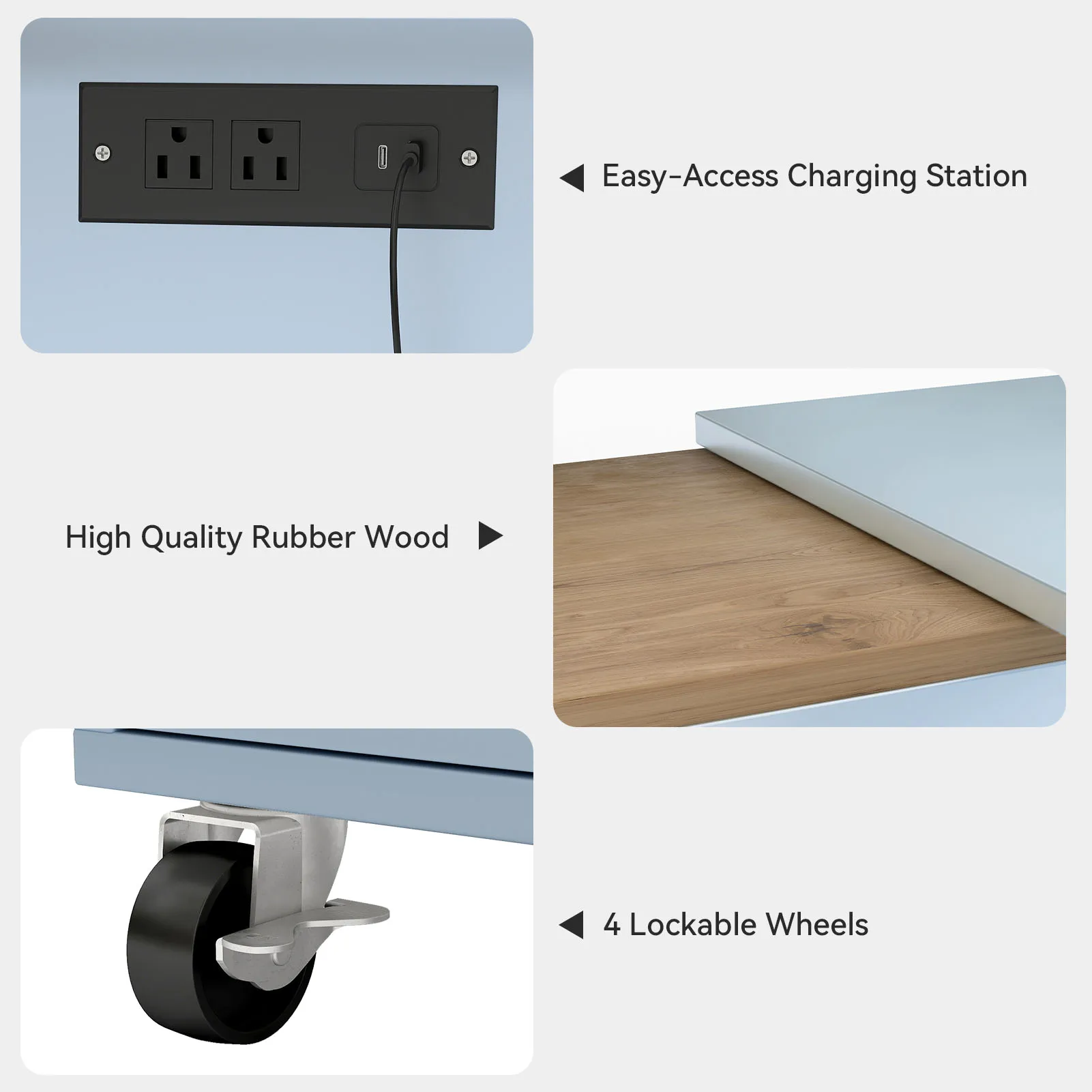 جزيرة المطبخ المتداول مع مساحة تخزين على عجلات مع منافذ طاقة بإضاءة LED، طاولة ممتدة MDF، عربة تخزين المطبخ الدوارة #6