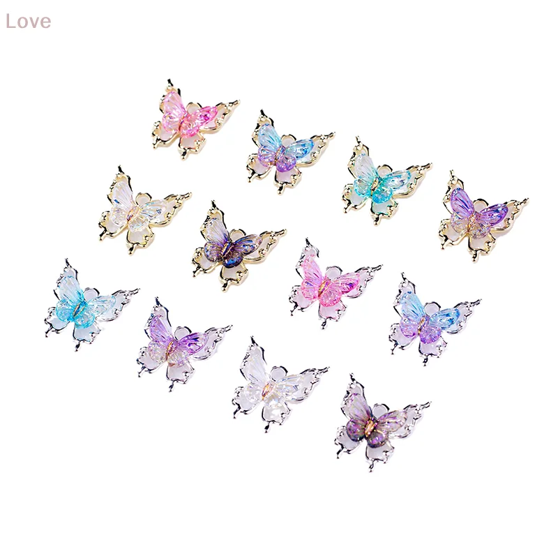 [L & P] 5 قطعة فراشة الروح مسمار الفن سحر ثلاثية الأبعاد التدرج كريستال واضح مشع فراشة مسمار الديكور لتقوم بها بنفسك لطيف مسمار الملحقات