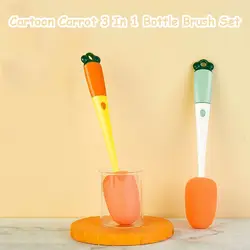 Head Carrot Water 360 Degree Rotation 3 In 1 Bottle Brush Set Baby Bottle Brush Set Cup Cleaning Tool Bottle Cleaning Brush