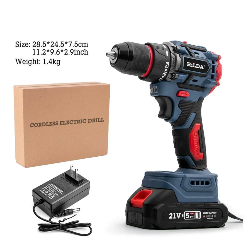 21V Brushless Drill Is Suitable for Lithium Batteries with LED Lights and Ventilation System with 2 Speed Options New