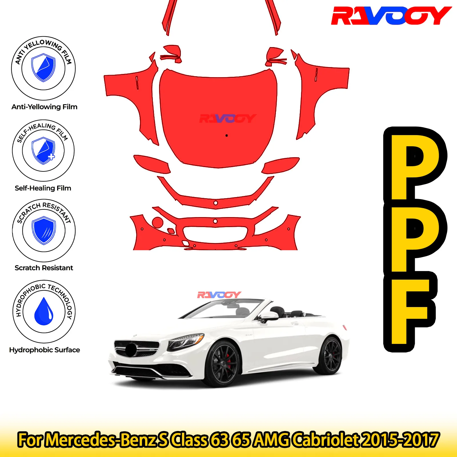 

For Mercedes-Benz S Class 63 65 AMG Cabriolet 2015-2017 Glossy Matte Black Precut front PPF Kit Paint Protection Film