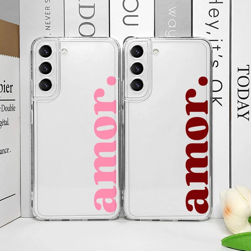Funda Transparente Personalizada con Letras Rojas Impresas para Samsung Galaxy S26 S25 Ultra S24 S23 S22 Plus S21 FE, Funda Suave