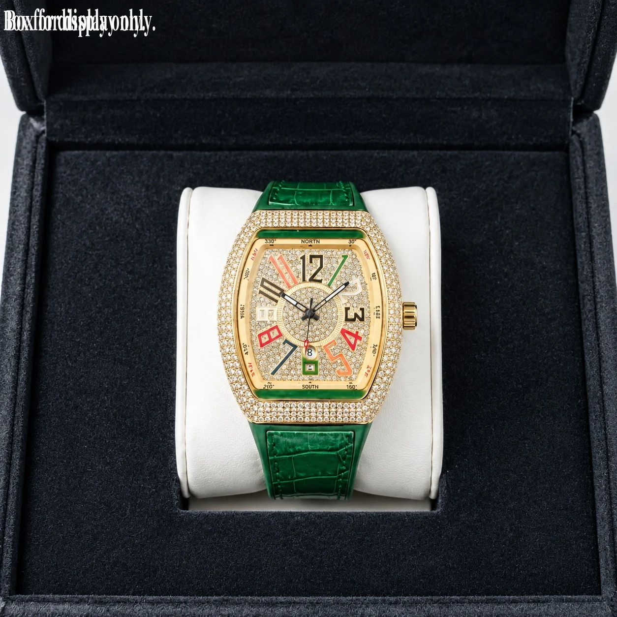 Men's quartz color dial watch, flat shaped strap, high street trendy style