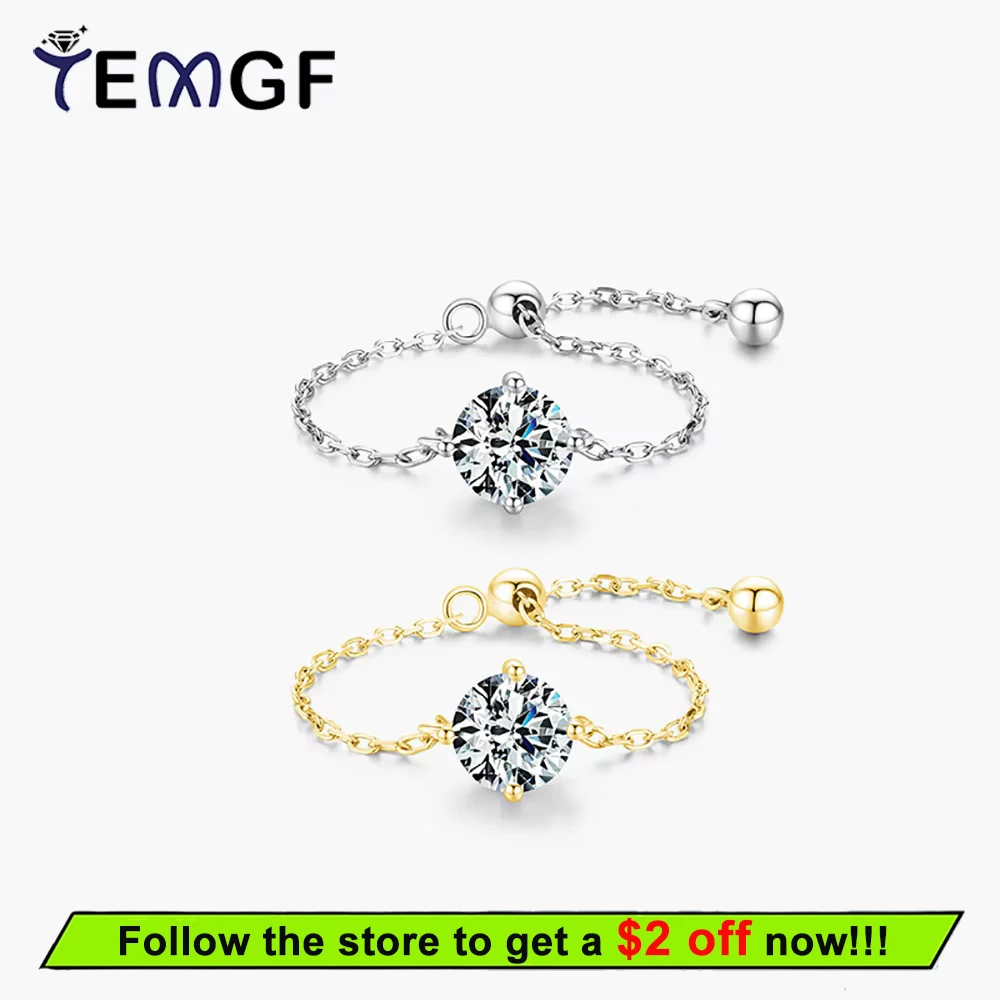 

TEMGF 6.5mm Moissanite/Zircon Ring 925 Sterling Silver Adjustable Size for Women Girls Trendy Fine Jewelry Hot Sell Fashion Item