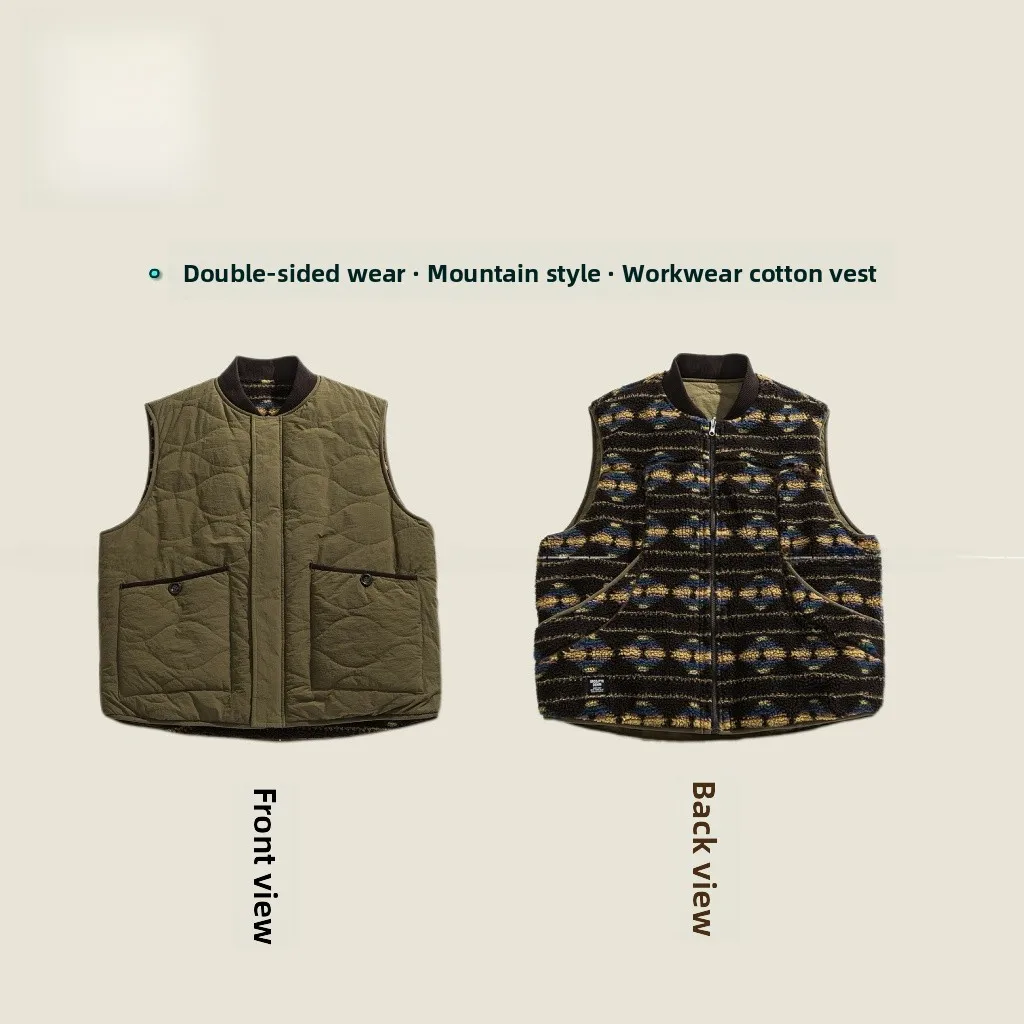 

ex Thiened Warm Cotton Vest Faionable Urban Sle Workwear Double-Sided Wear Retro Amei Ethnic Wind Loose Fit