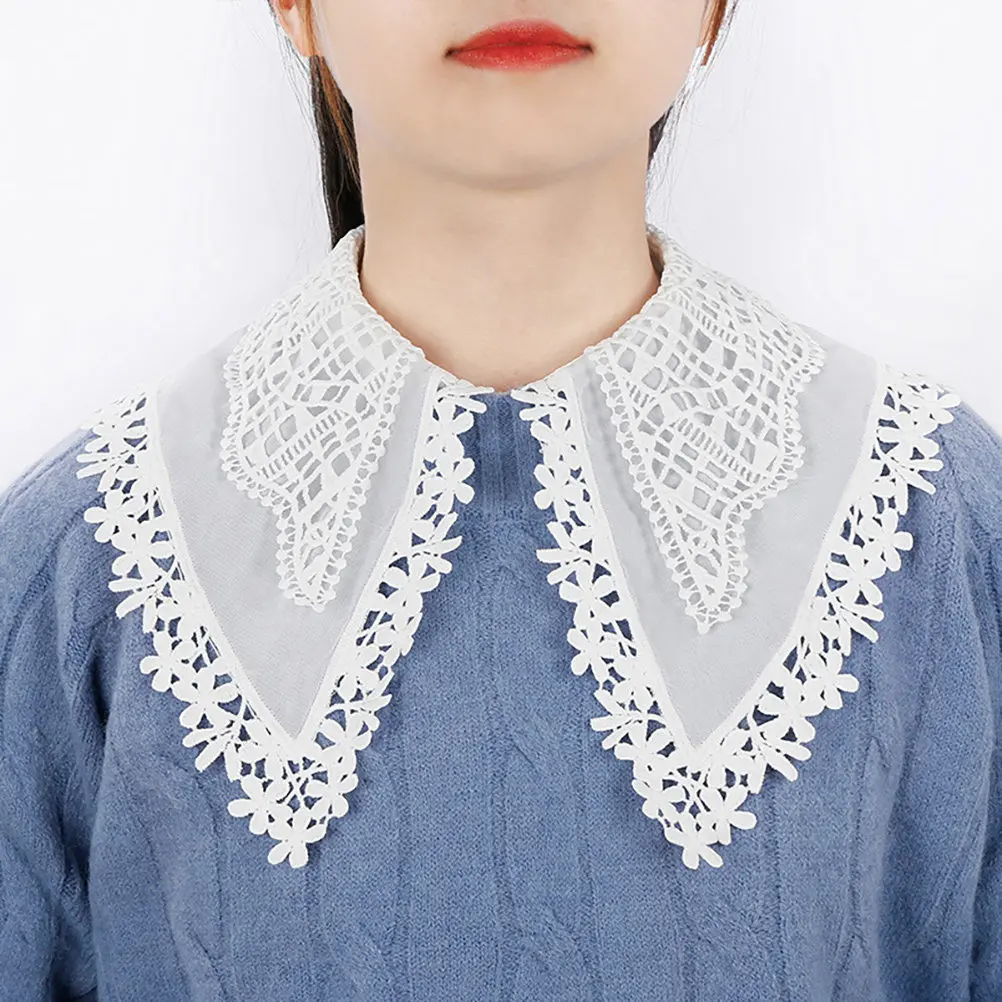 

1Pcs Large Embroidered Lace False Collar Women Anti Fade No Hair Loss Detachable Shirt Collar Elegant Decorative Fashion