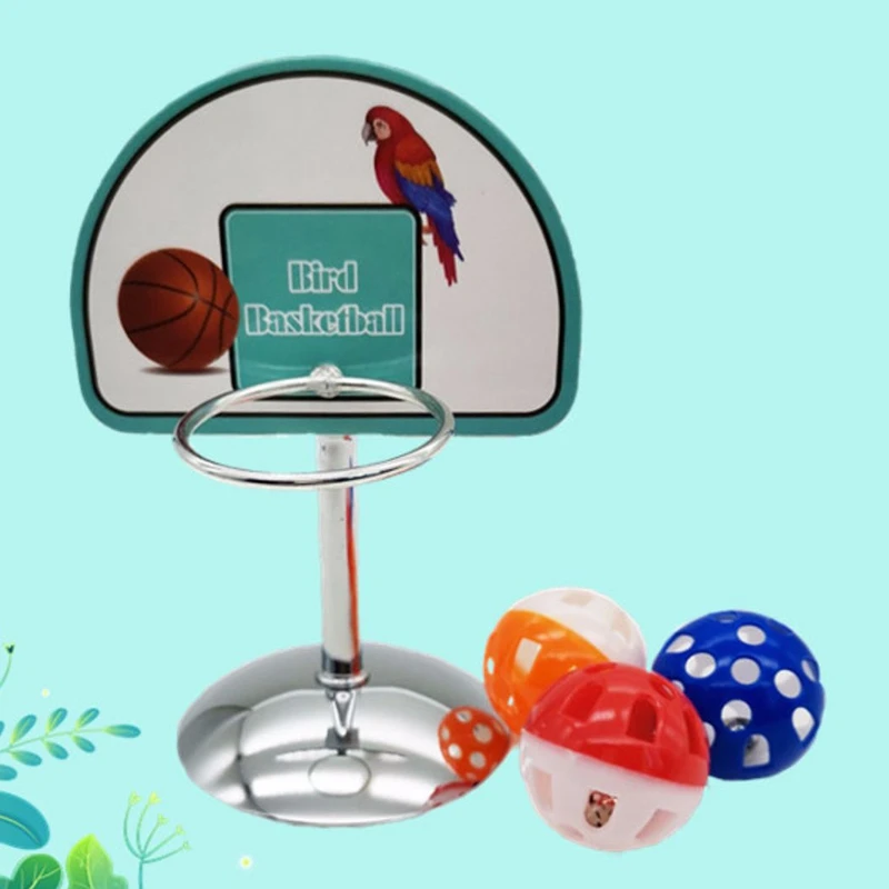 

XFDE Pet Parrot Basketball Hoop Props Parakeet Bells Balls Puzzle Game Chew Play Toys Supplies-M