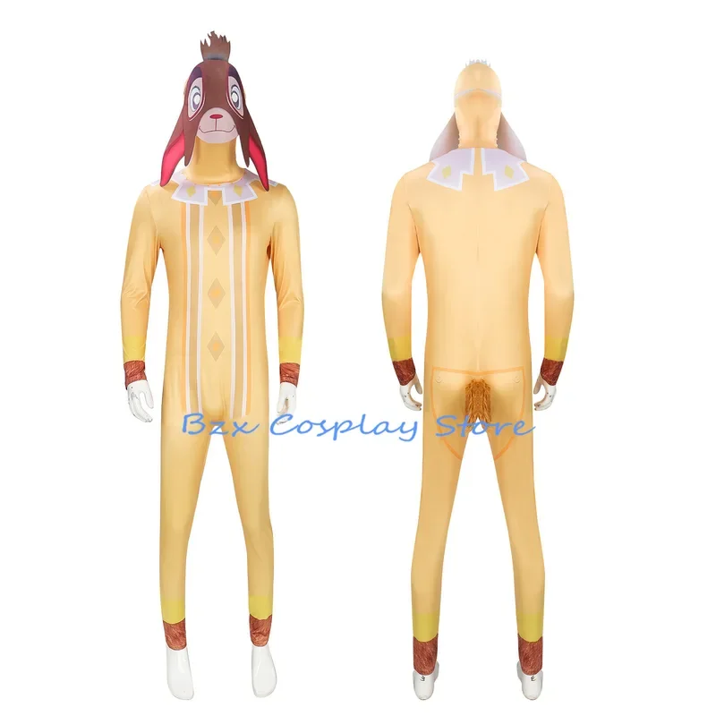 Lovely Sheep Valentino Cosplay Jumpsuits Anime Yellow Sheep Costume Bodysuit Mask Set Halloween Party Play pajamas for Adult Kid