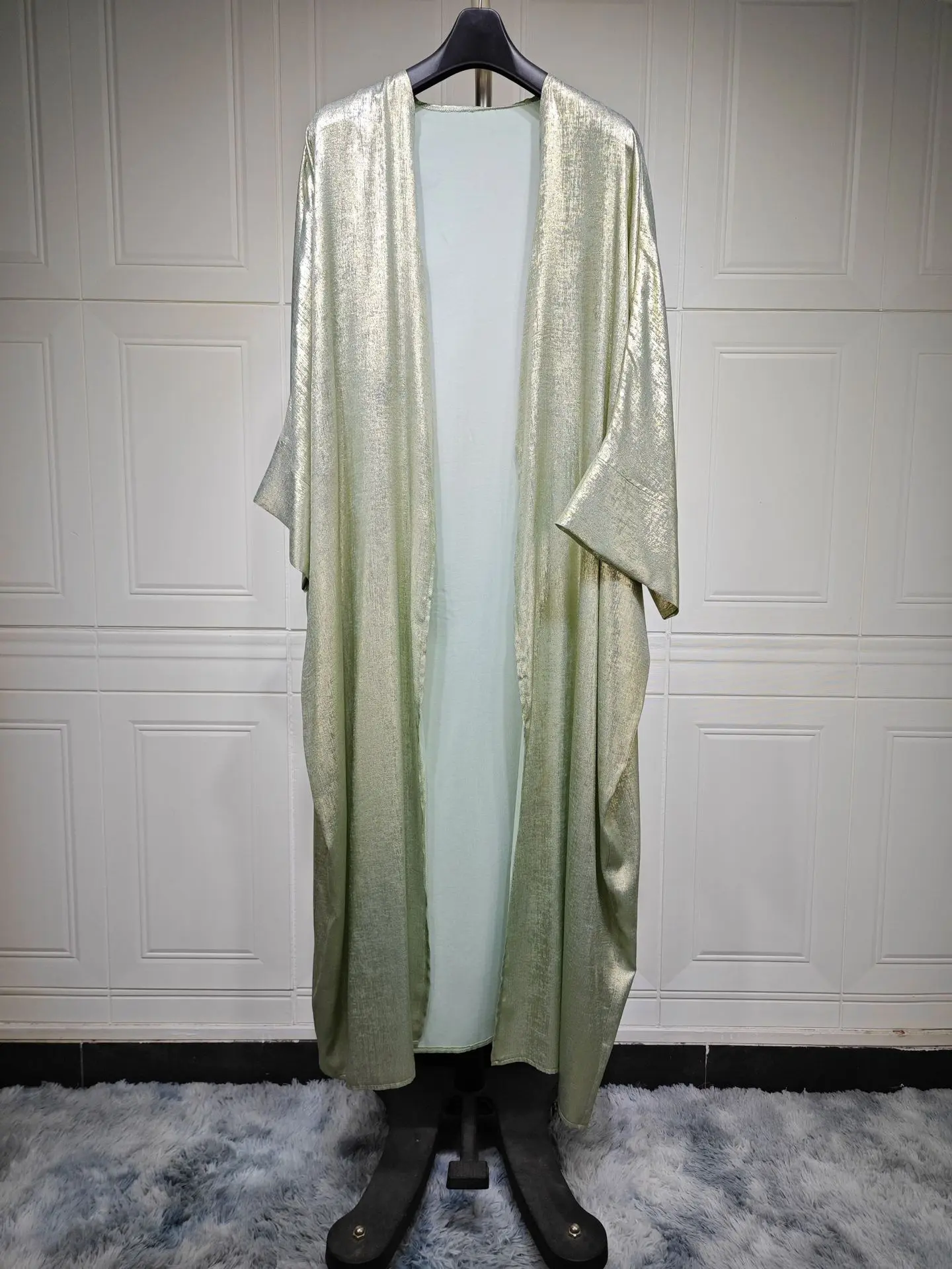 Shimmer Open Abaya Soft Satin One Size Women Islamic Clothing Kimono Cardigan Muslim Dubai Turkey Modest Abaya Long Dress Outfit