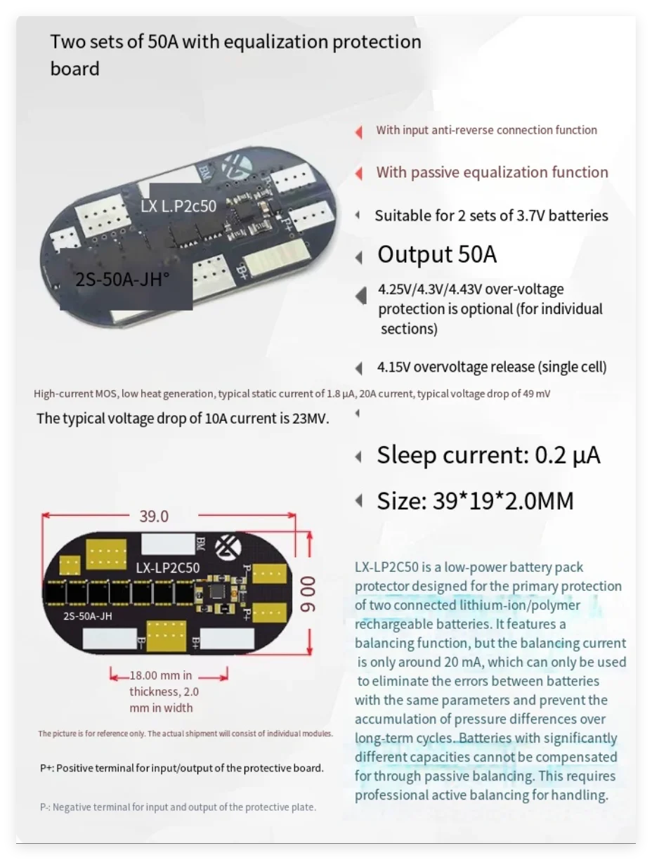 2 strings of 7.4V violent fan protection board 21700 battery cell top high current protection board with stable performance
