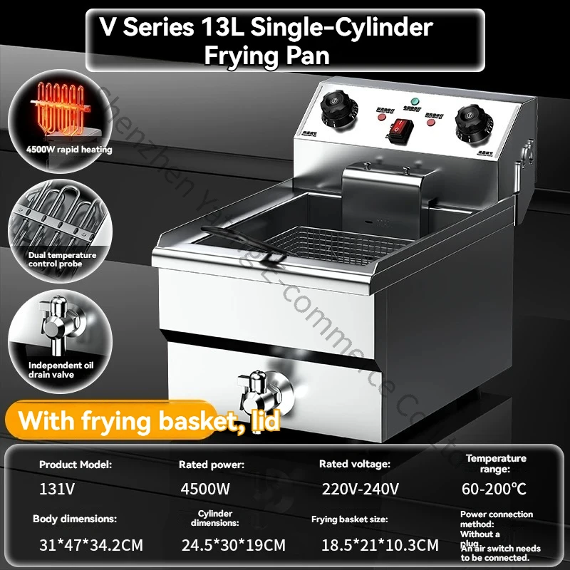 Single Cylinder 13L Electric Fryer Frying Pan Thickened Frying String with Oil Valve Special Pan Deep-fried Dough Sticks