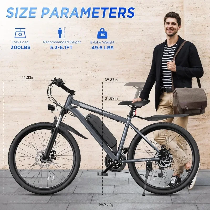 

7 Speed 26" Electric Bicycle 1000W Powerful Motor Adult Commute Ebike 48V Detachable Battery Long Range