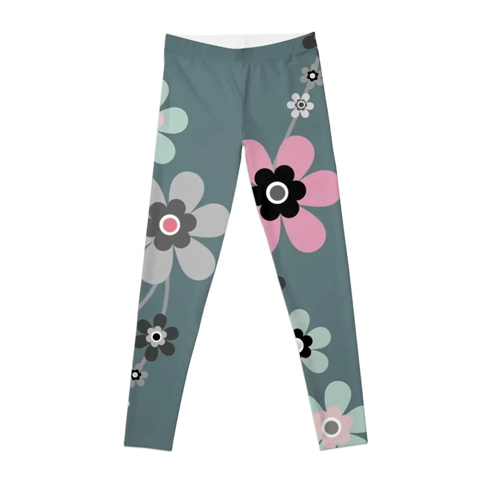 

Graphic floral flower vine design pattern in pink dusky turquoise Leggings Sports female Women's fitness Womens Leggings