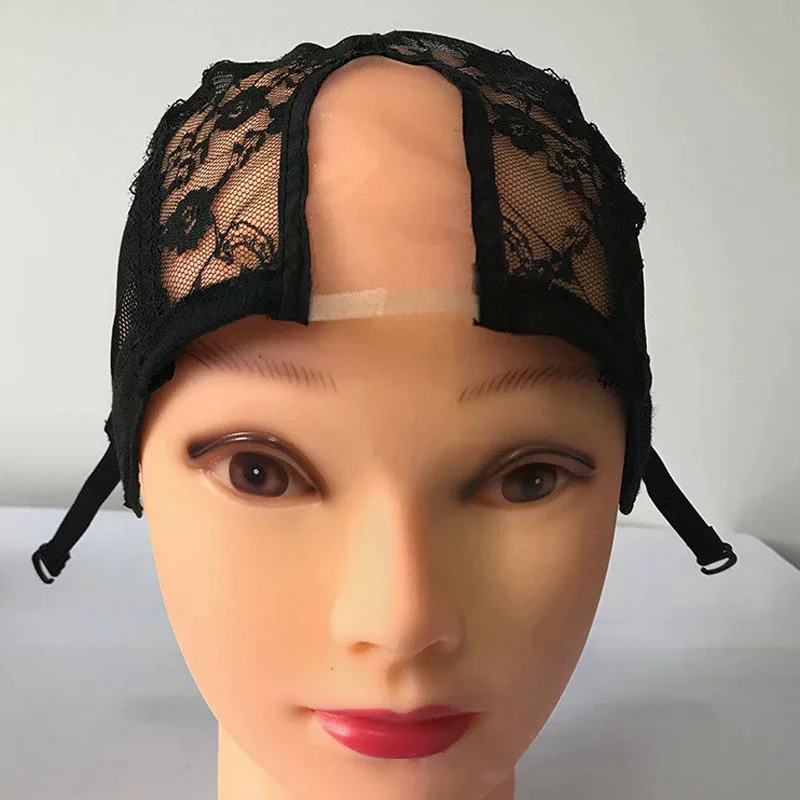 Lace Wig Cap For Making Wigs 56cm With Adjustable Straps Stretch Weaving U Part Cap Black Women's Dome Hair Nets Hat