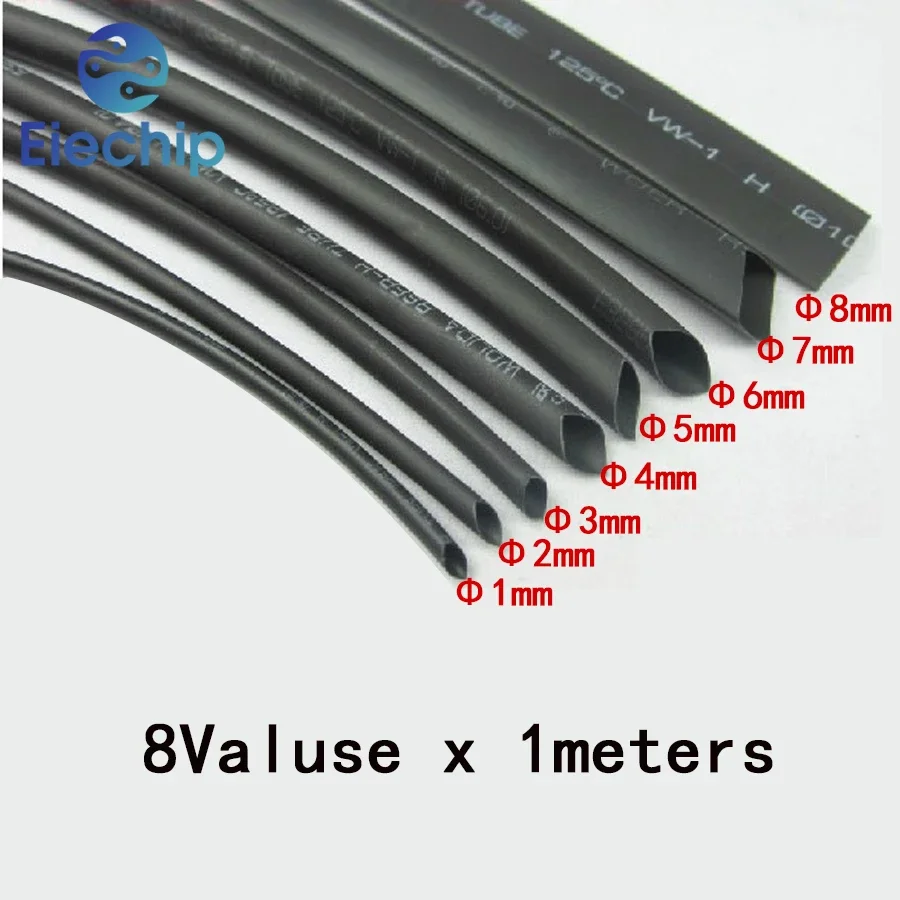 8 Meter/set Heat-shrink Tubing 1/2/3/4/5/6/8/10mm 2:1 Black Shrink wrapping Heat Shrink for Cables DIY Connector Wire Kit