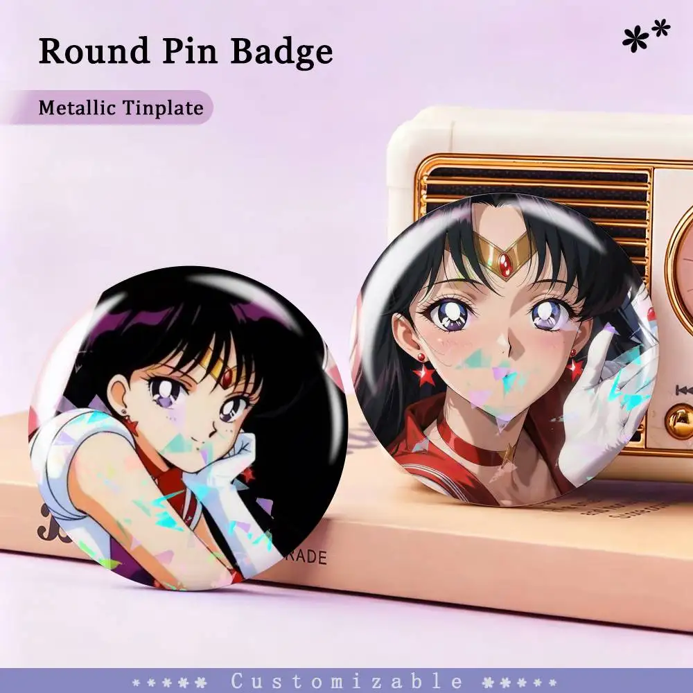 cute S-Sailor Mars Hino Rei Custom Tinplate Round Button Badges Pins Brooches for Clothes Backpack