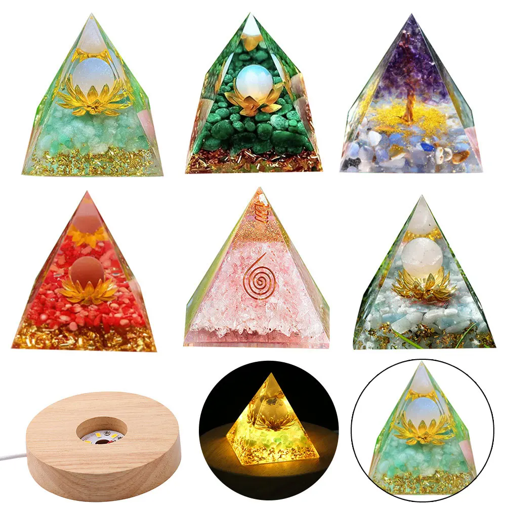 Crystal Stone Orgone Pyramid Energy Generator Room Decor Ornament Natural Amethyst Peridot Reiki Chakra Meditation for Kid Gifts