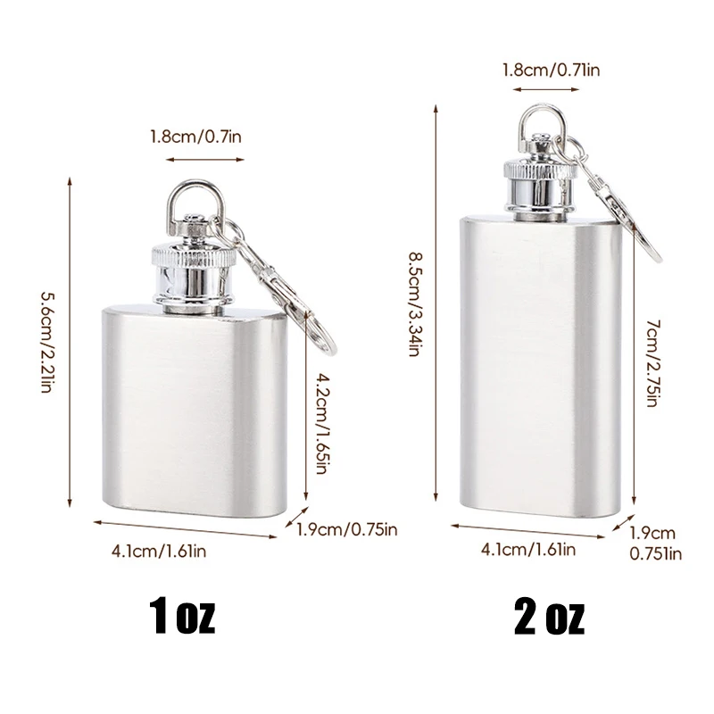 Compact Stainless Steel Whiskey Flask with Keychain, Leakproof Pocket Size Liquor Flask for Daily Carry Travel Outdoor 1-2 oz